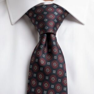 Vtg 80s Oscar de la Renta Couture Neck Tie Maroon Geometric Print Preppy Classic